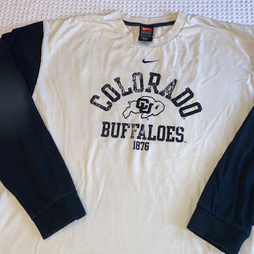 Vintage NIKE COLORADO Buffaloes CU Buffs Long Sleeve T-Shirt LARGE Ivory Black